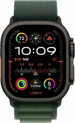 - Apple Watch Ultra 2 (2024) 49mm Black Titanium Case with Dark Green Alpine Loop (,  1)