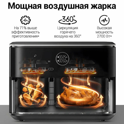 Аэрогриль Xiaomi MI Mijia Dual Zone Air Fryer 10L Black (вид 4) Аэрогриль Xiaomi MI Mijia Dual Zone Air Fryer 10L Black (фото, вид 4)