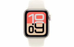   Apple Watch SE 3 (2025) 40mm Starlight Aluminum Case with Starlight Sport Band.  2