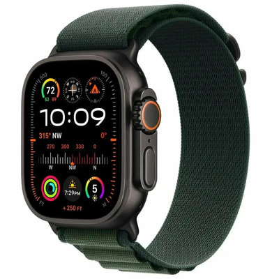 - Apple Watch Ultra 2 (2024) 49mm Black Titanium Case with Dark Green Alpine Loop ()