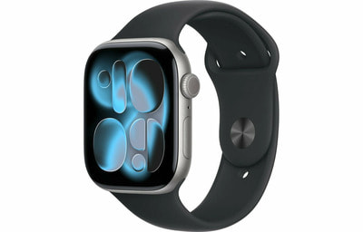 Apple Watch S11 46mm Space Gray Aluminum Case with Black Sport Band ()